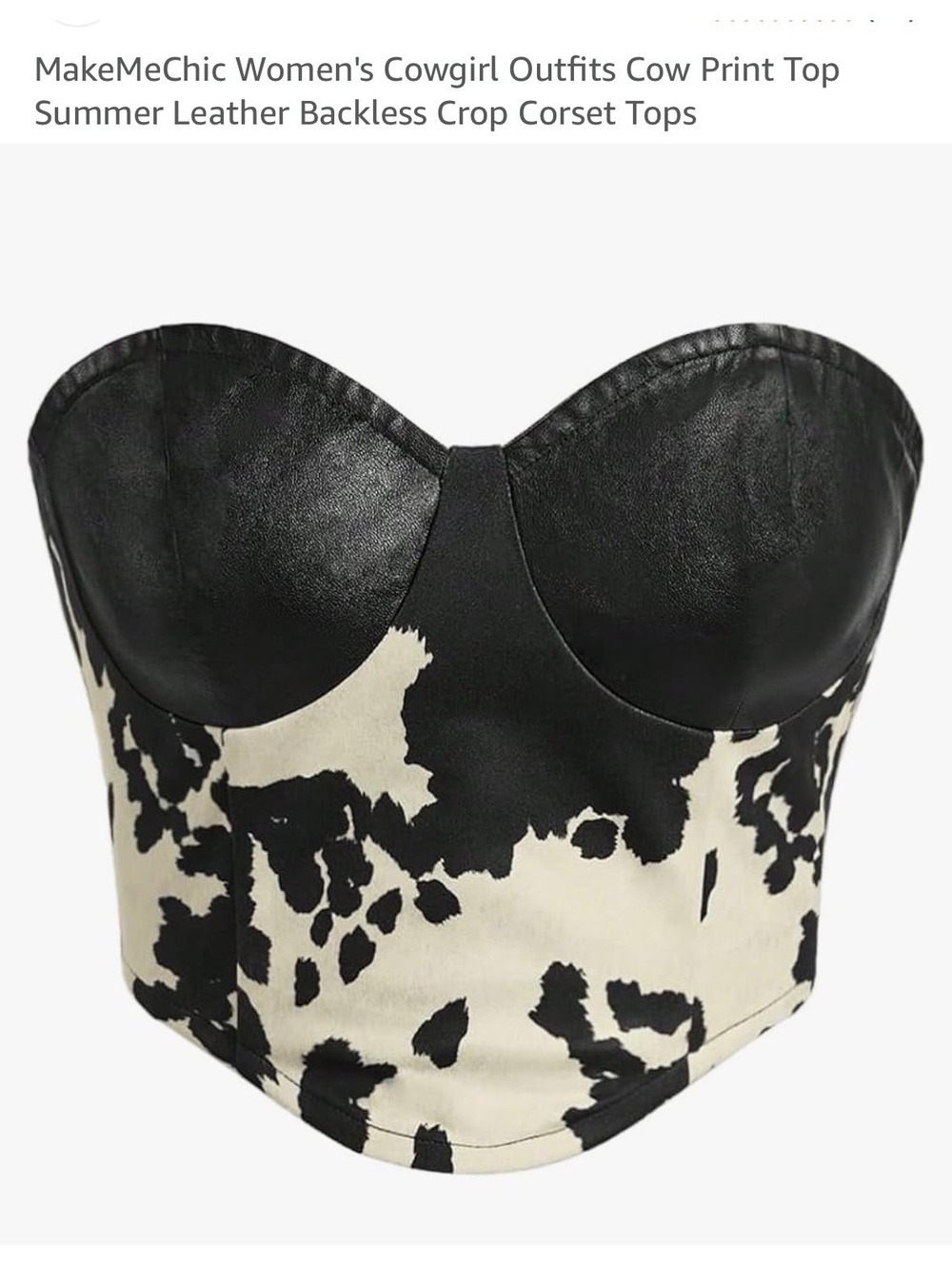 MakeMeChic Large Women's Cow Print Leather Backless Crop Corset Top